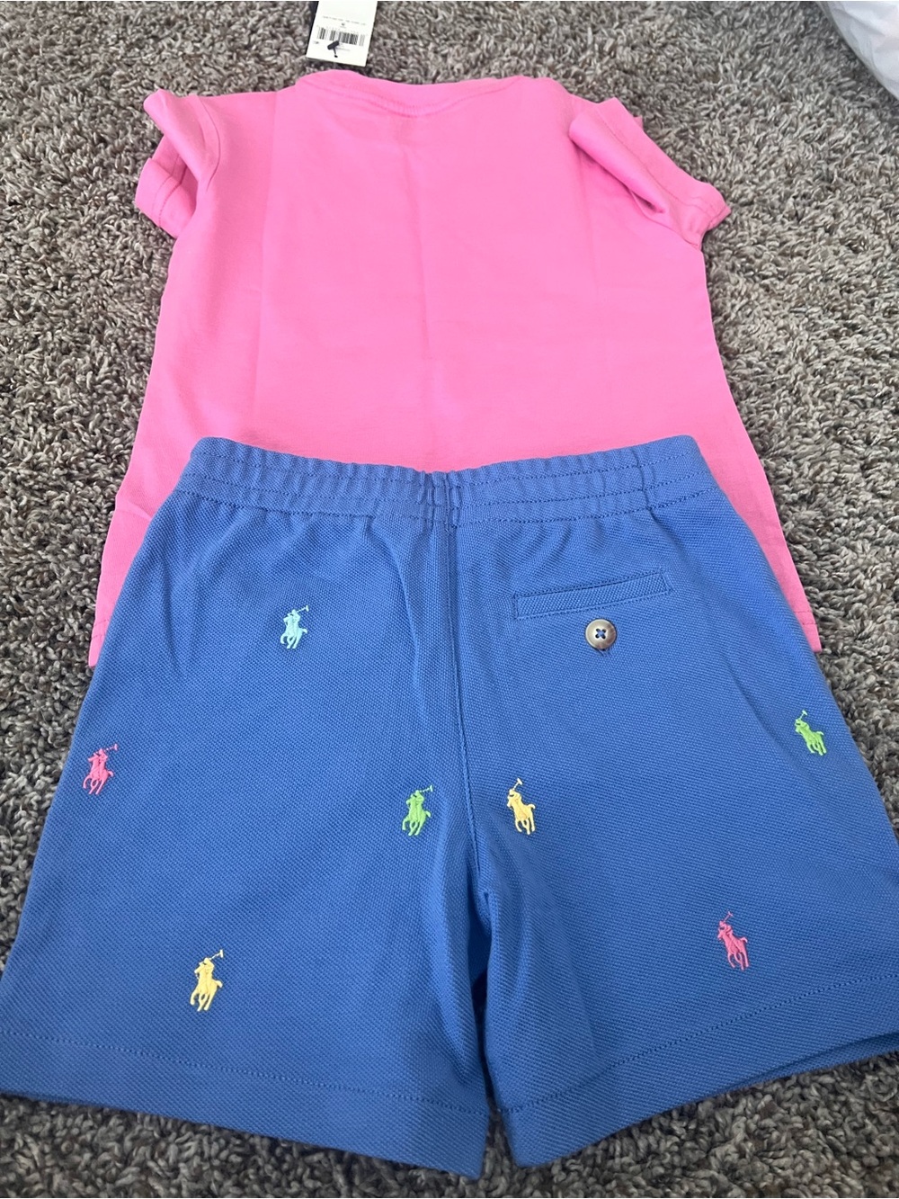 NWT Boys Polo Ralph Lauren Pink Tee & Blue Embroidered Polo Shorts Set - Picture 2 of 3